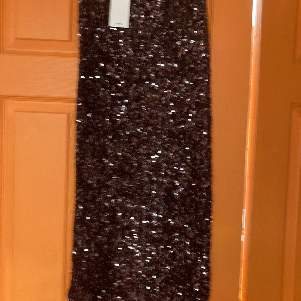 NWT Mango Burgundy Sequin Midi Skirt Sz XS